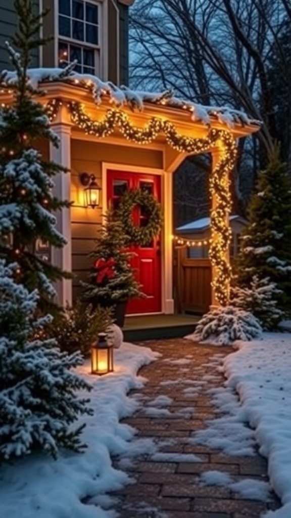 Christmas Outdoor Aesthetic Decorations Outdoor Christmas decorations with lights, wreaths, and festive lawn ornaments.